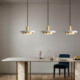 Modern Geometric Double Circle Marble LED Pendant Light for Dining Room Gold and Black Finish
