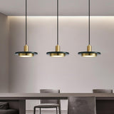 Modern Geometric Double Circle Marble LED Pendant Light for Dining Room Gold and Black Finish