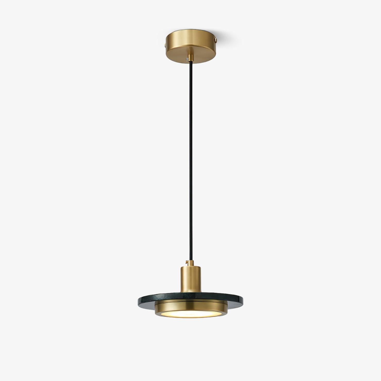 Modern Geometric Double Circle Marble LED Pendant Light for Dining Room Gold and Black Finish