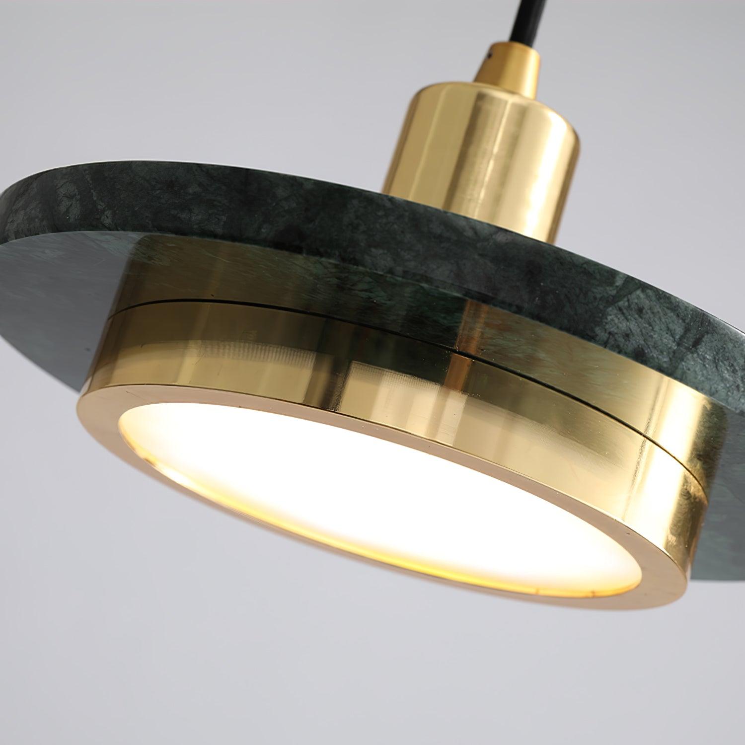 Modern Geometric Double Circle Marble LED Pendant Light for Dining Room Gold and Black Finish