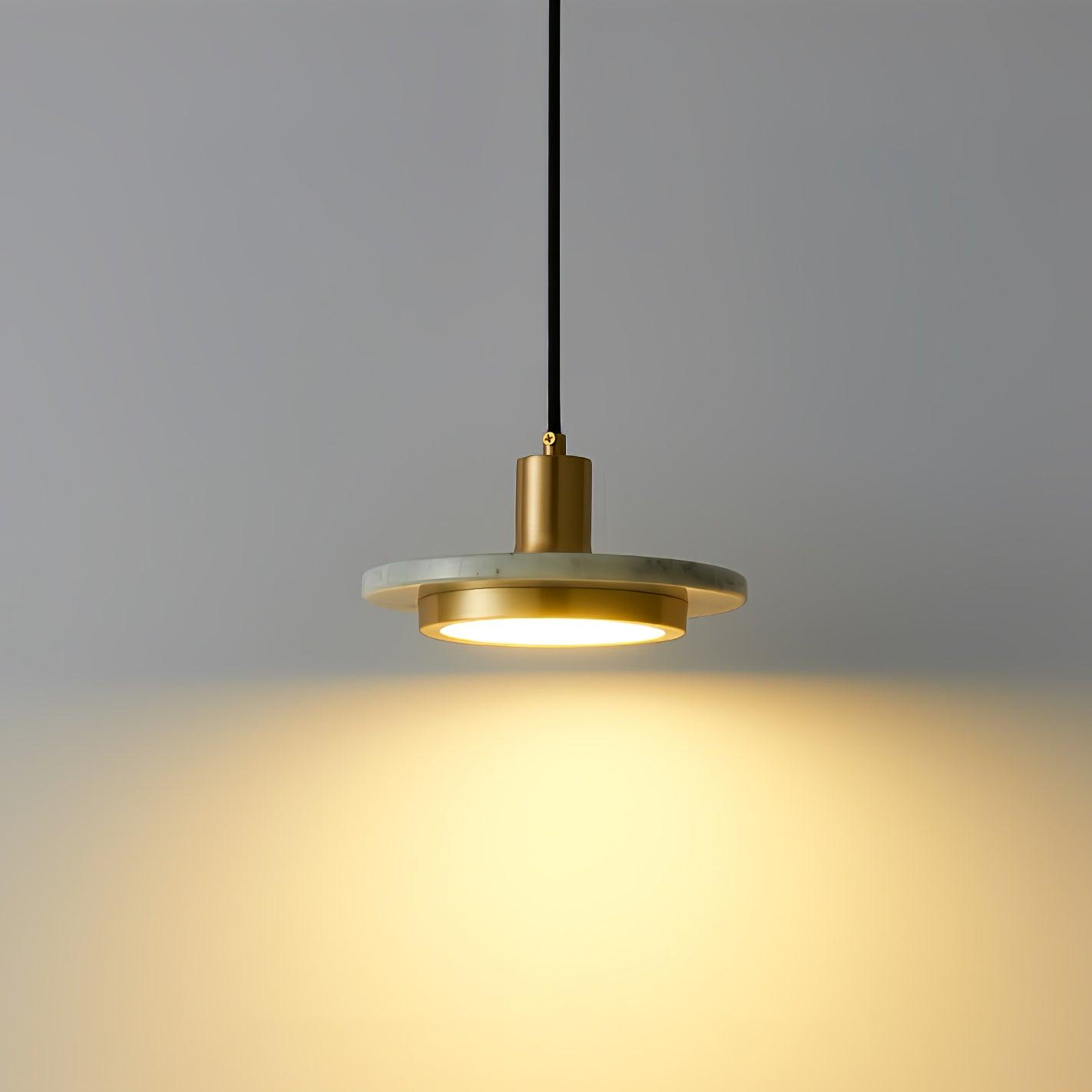 Modern Geometric Double Circle Marble LED Pendant Light for Dining Room Gold and Black Finish