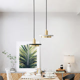 Modern Geometric Double Circle Marble LED Pendant Light for Dining Room Gold and Black Finish