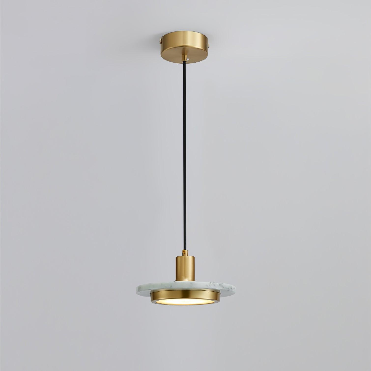 Modern Geometric Double Circle Marble LED Pendant Light for Dining Room Gold and Black Finish