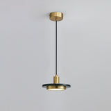 Modern Geometric Double Circle Marble LED Pendant Light for Dining Room Gold and Black Finish