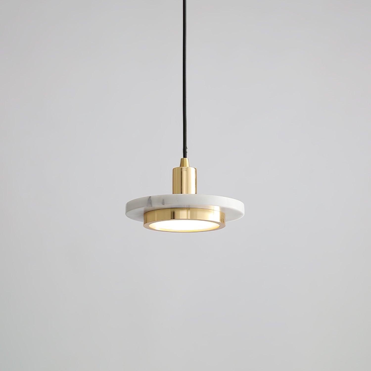 Modern Geometric Double Circle Marble LED Pendant Light for Dining Room Gold and Black Finish