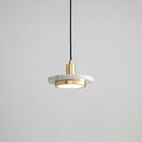 Modern Geometric Double Circle Marble LED Pendant Light for Dining Room Gold and Black Finish