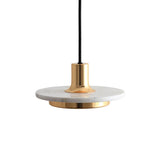 Modern Geometric Double Circle Marble LED Pendant Light for Dining Room Gold and Black Finish