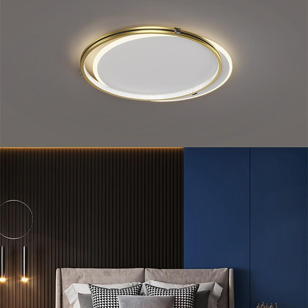 Modern Geometric Double Ring LED Flush Mount Ceiling Light Dimmable Metal Fixture for Bedroom