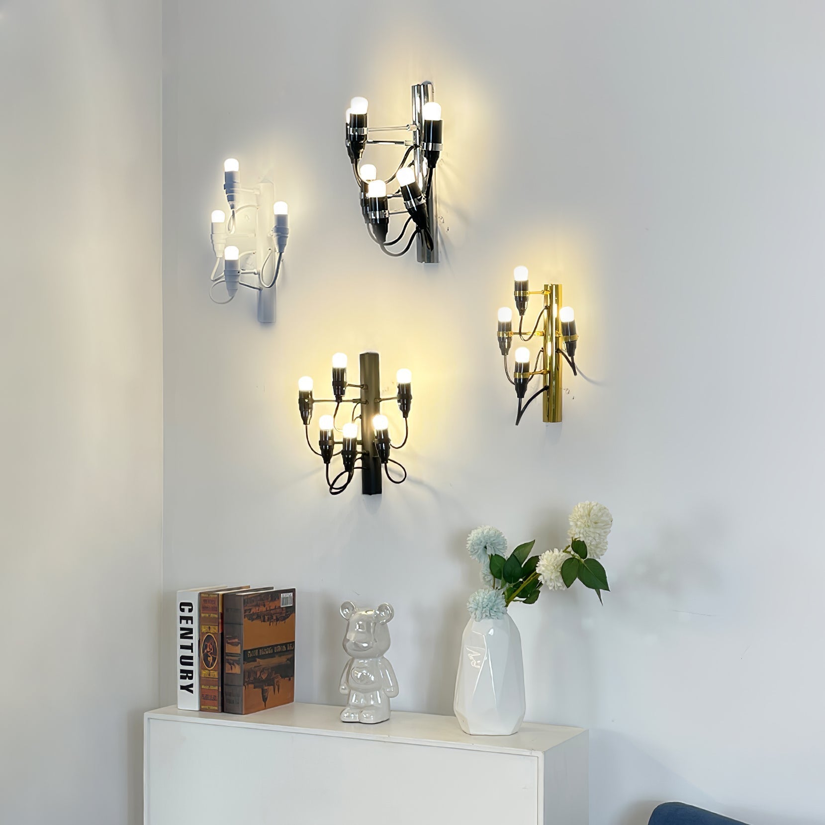 Modern Geometric Fruit Bracket Wall Sconce Multi Arm Indoor Lighting in Matt Black Gold White