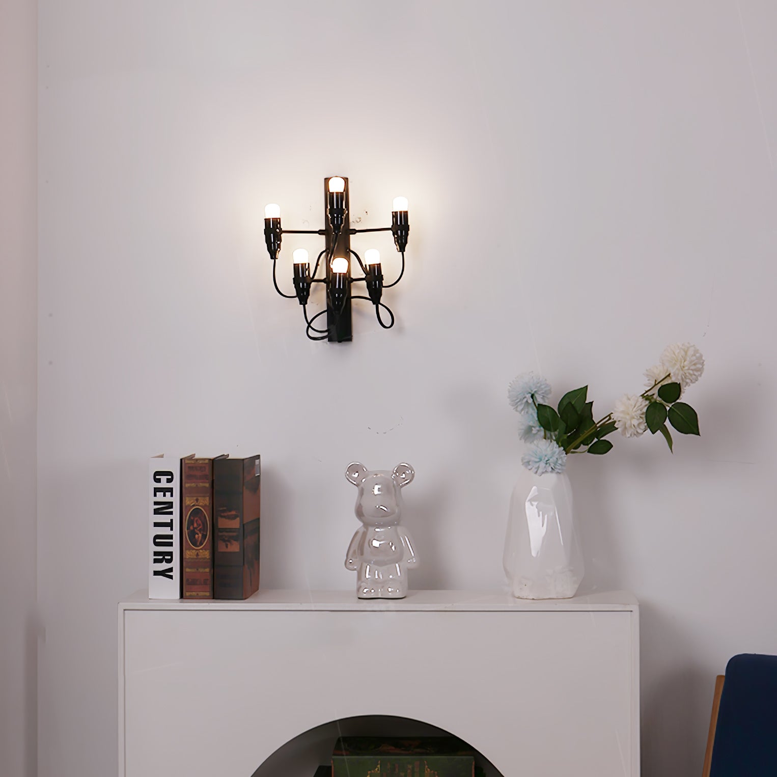 Modern Geometric Fruit Bracket Wall Sconce Multi Arm Indoor Lighting in Matt Black Gold White