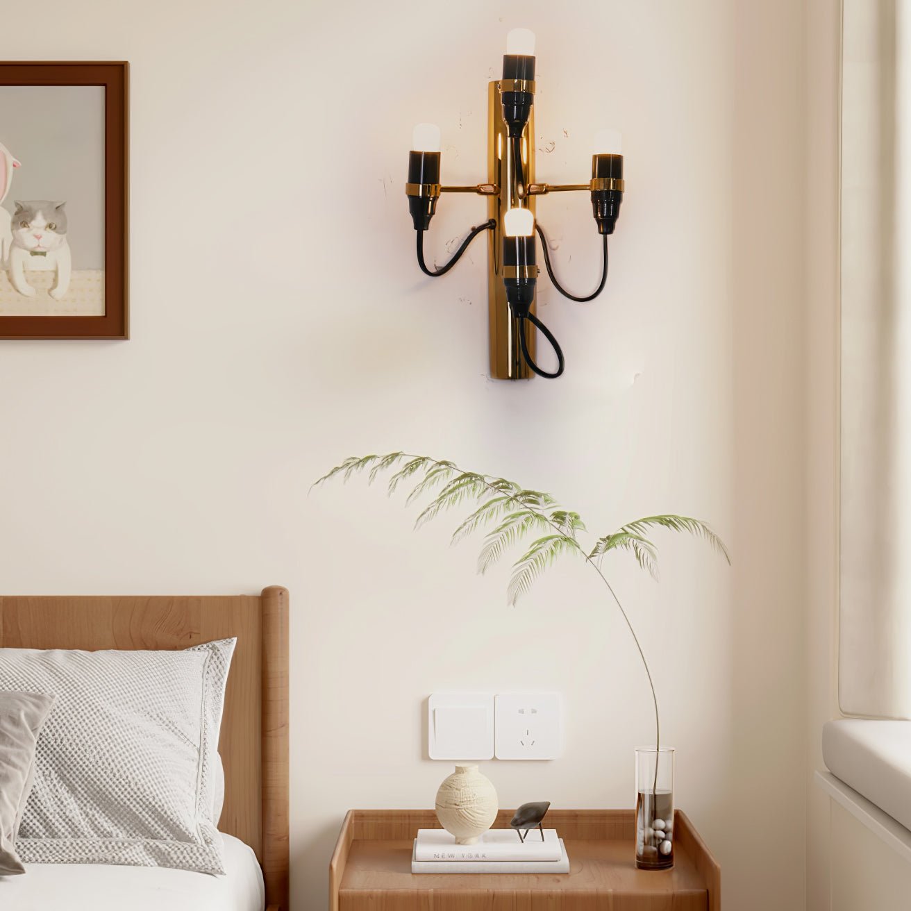 Modern Geometric Fruit Bracket Wall Sconce Multi Arm Indoor Lighting in Matt Black Gold White