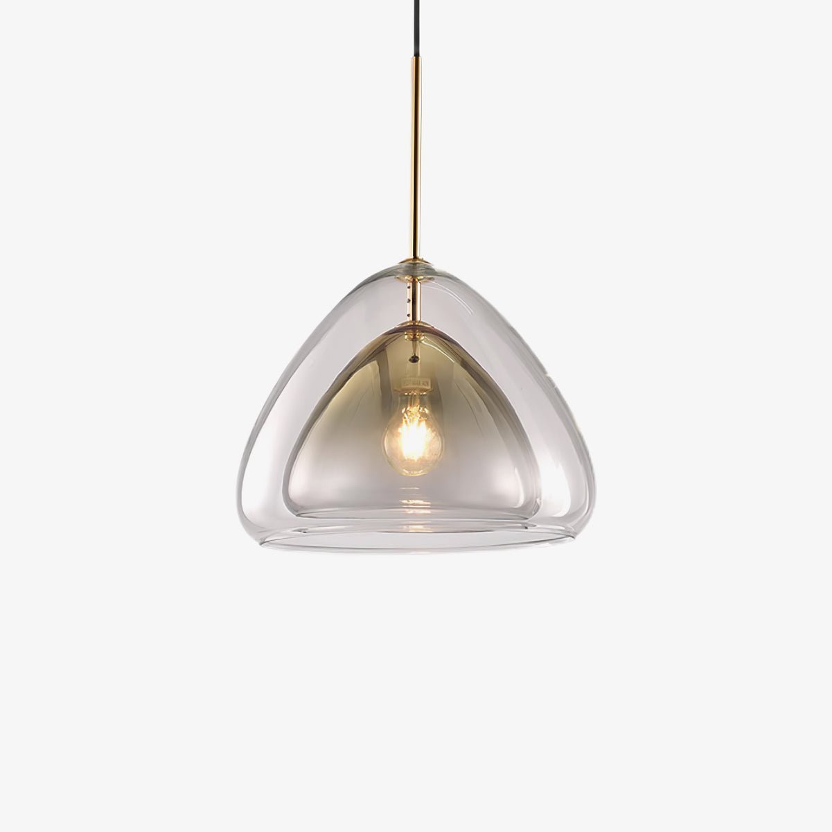 Modern Geometric Glass Pendant Light Gold Finish Double Layer Triangle Hanging Lamp