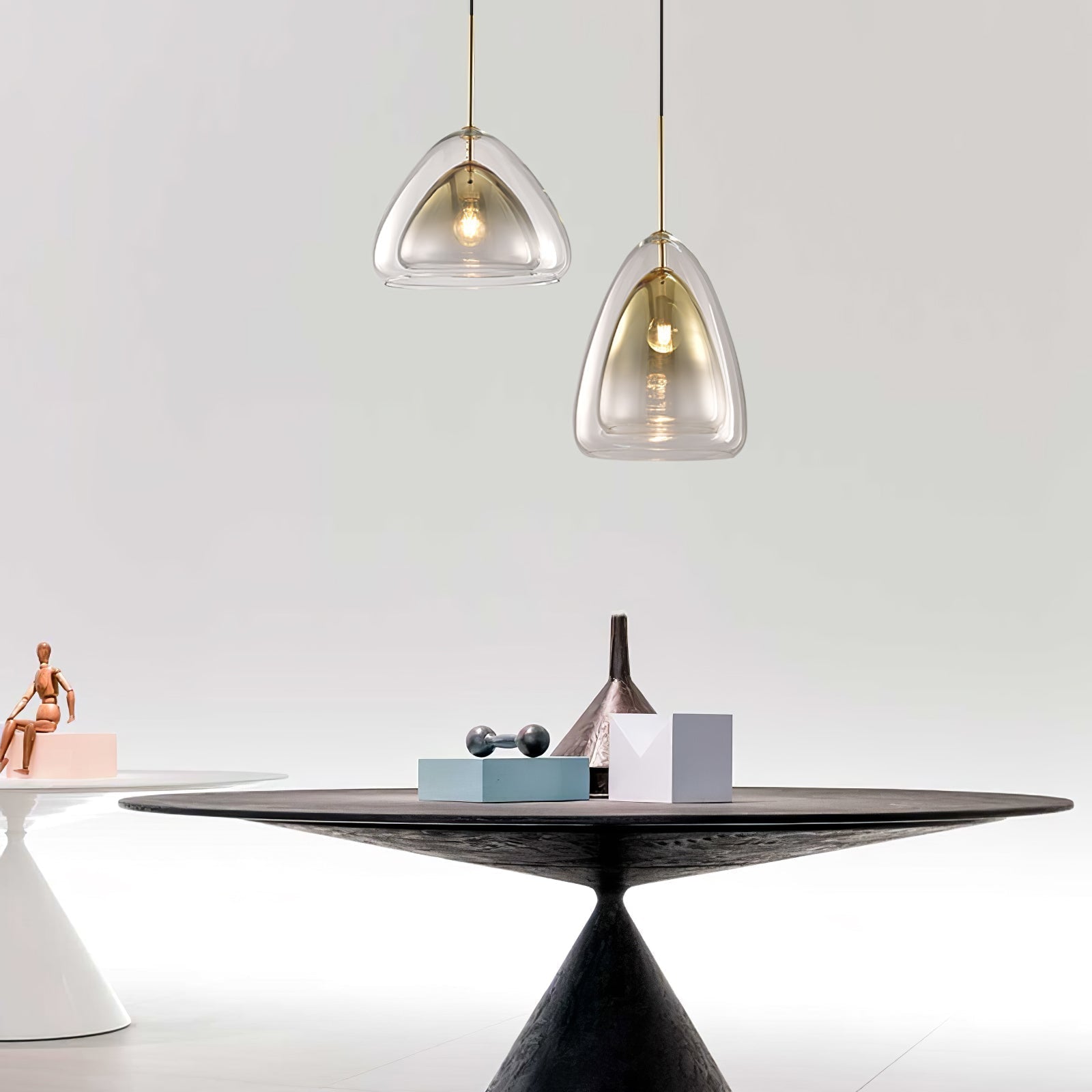 Modern Geometric Glass Pendant Light Gold Finish Double Layer Triangle Hanging Lamp
