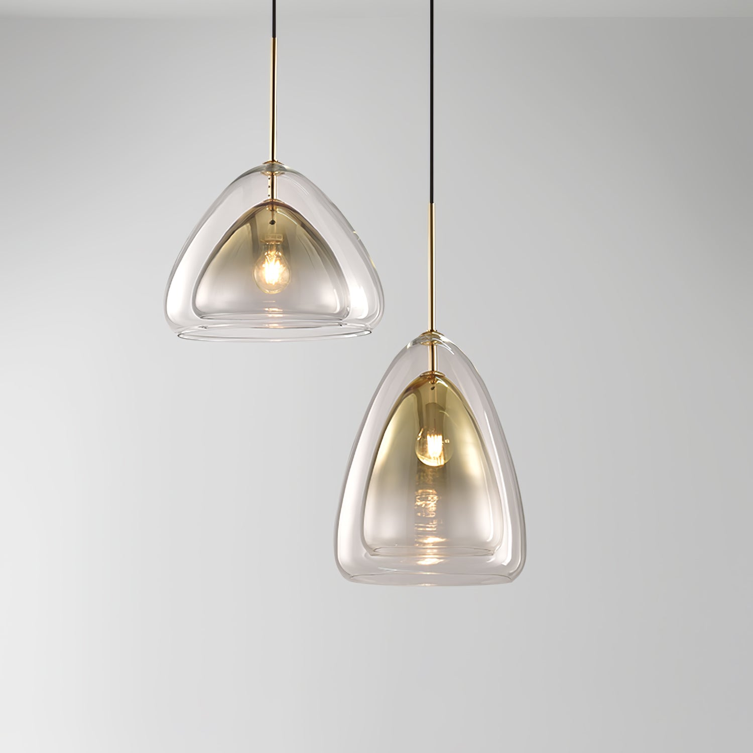 Modern Geometric Glass Pendant Light Gold Finish Double Layer Triangle Hanging Lamp
