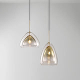 Modern Geometric Glass Pendant Light Gold Finish Double Layer Triangle Hanging Lamp