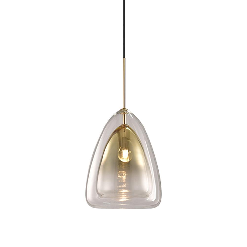 Modern Geometric Glass Pendant Light Gold Finish Double Layer Triangle Hanging Lamp