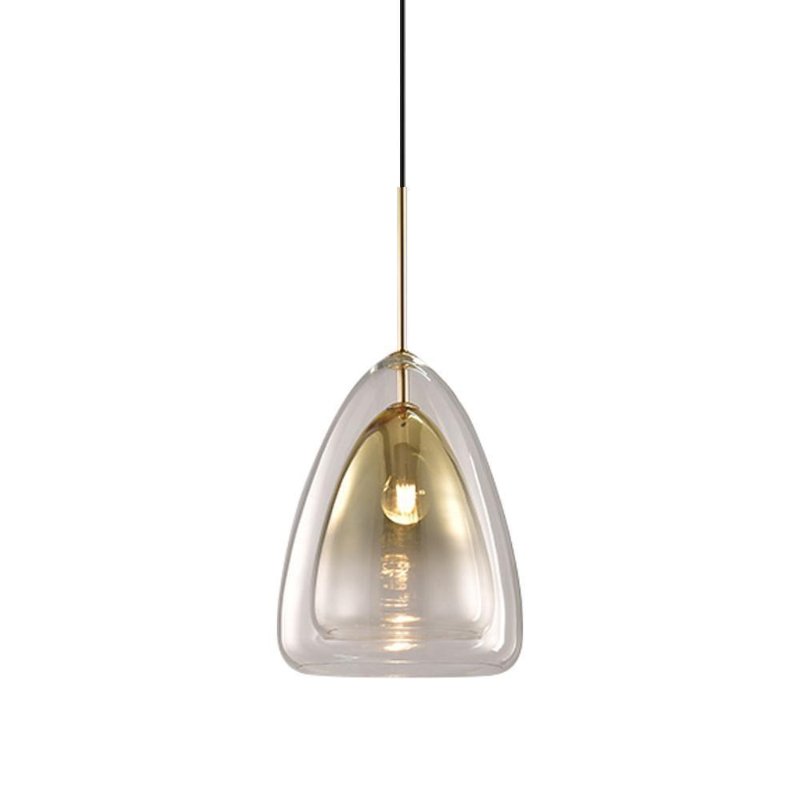 Modern Geometric Glass Pendant Light Gold Finish Double Layer Triangle Hanging Lamp