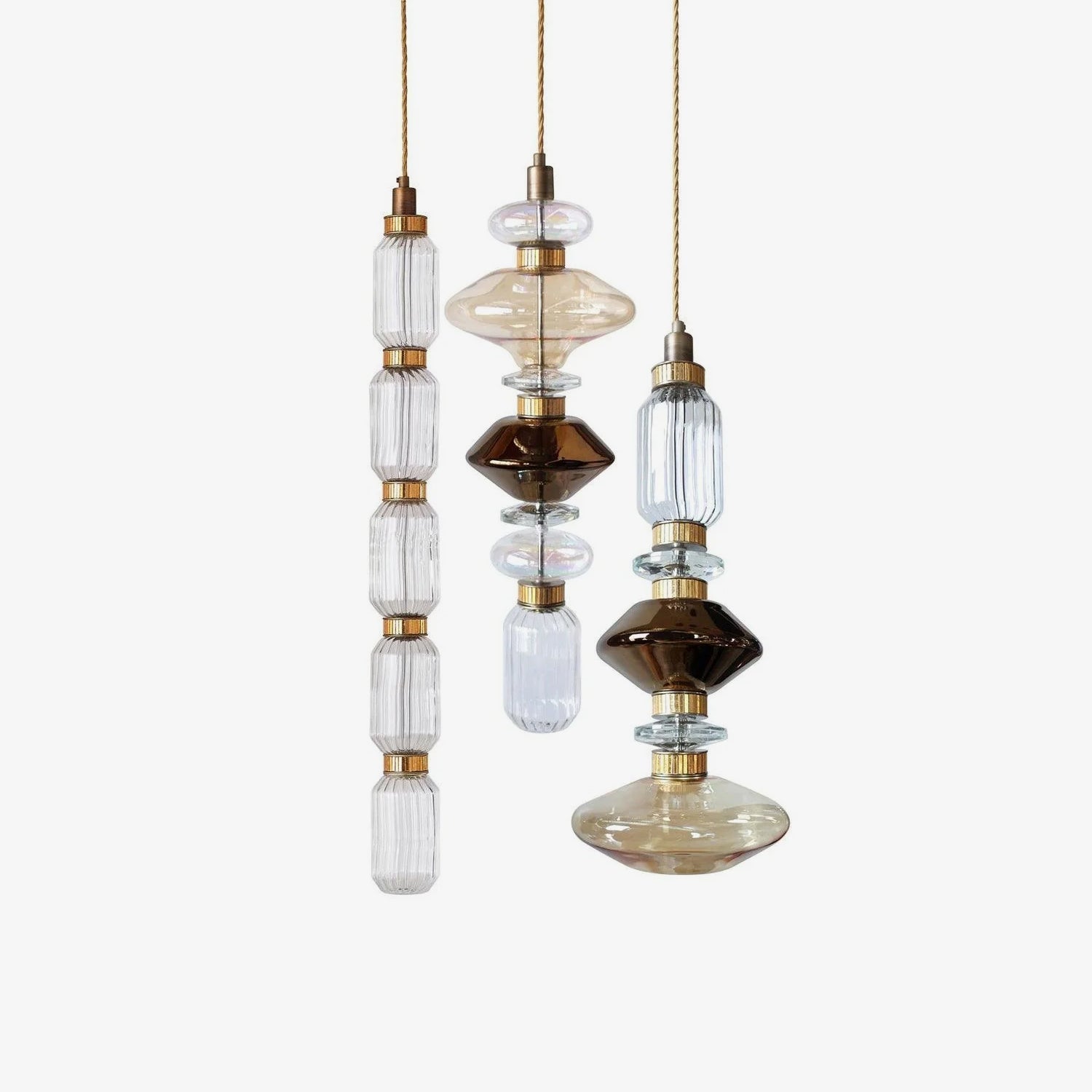 Modern Geometric Glass Pendant Light Gold Finish Integrated LED Ceiling Lamp for Dining Room