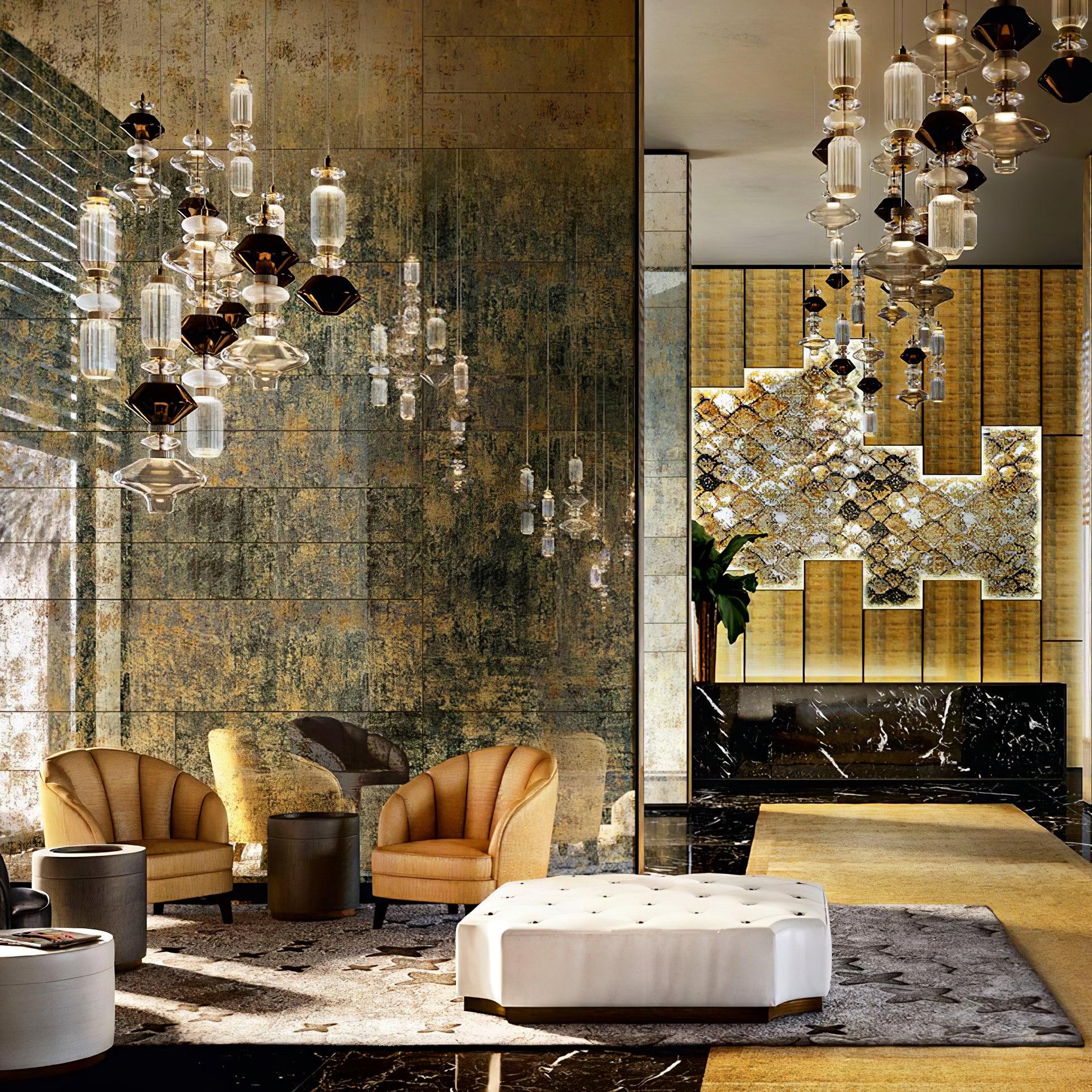 Modern Geometric Glass Pendant Light Gold Finish Integrated LED Ceiling Lamp for Dining Room