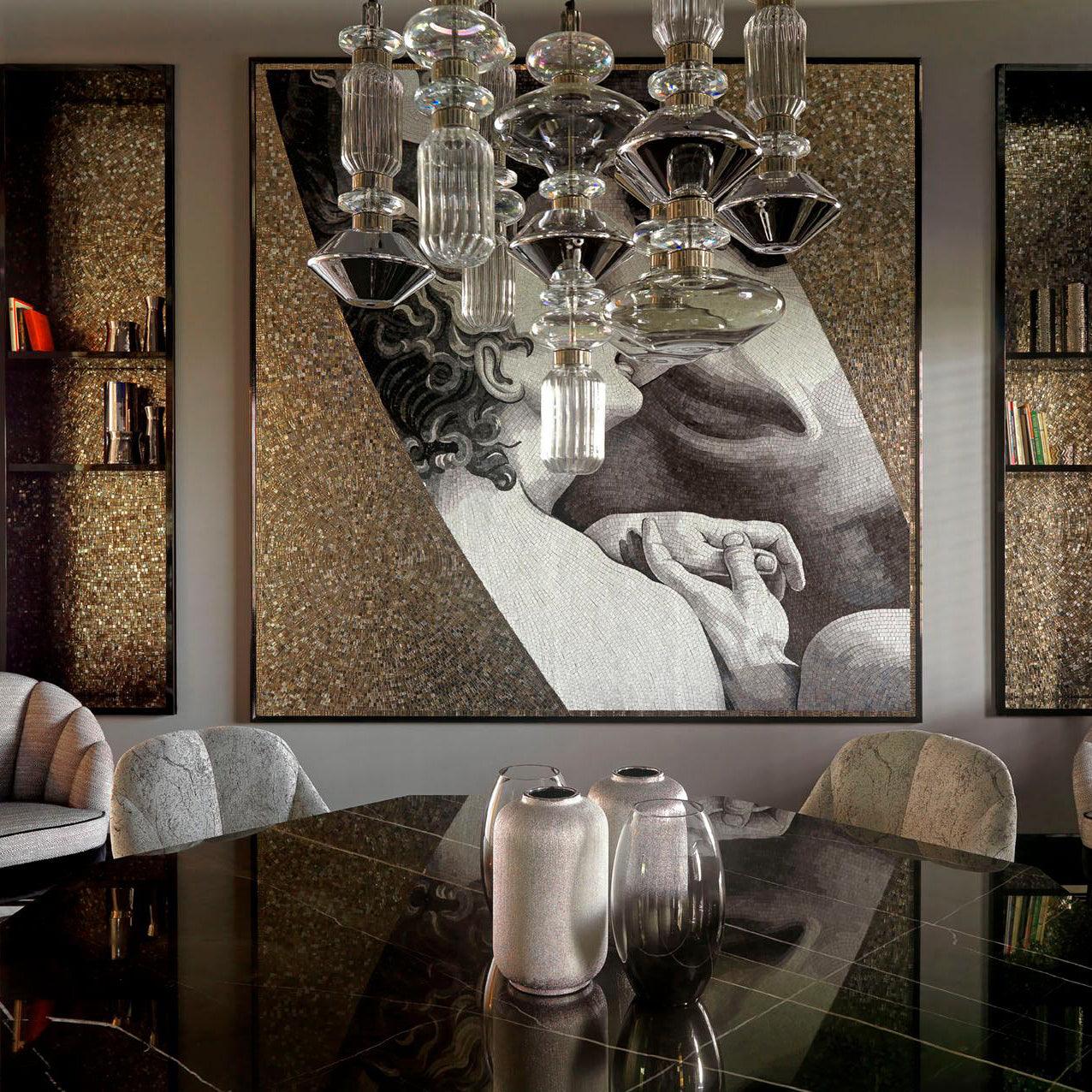 Modern Geometric Glass Pendant Light Gold Finish Integrated LED Ceiling Lamp for Dining Room