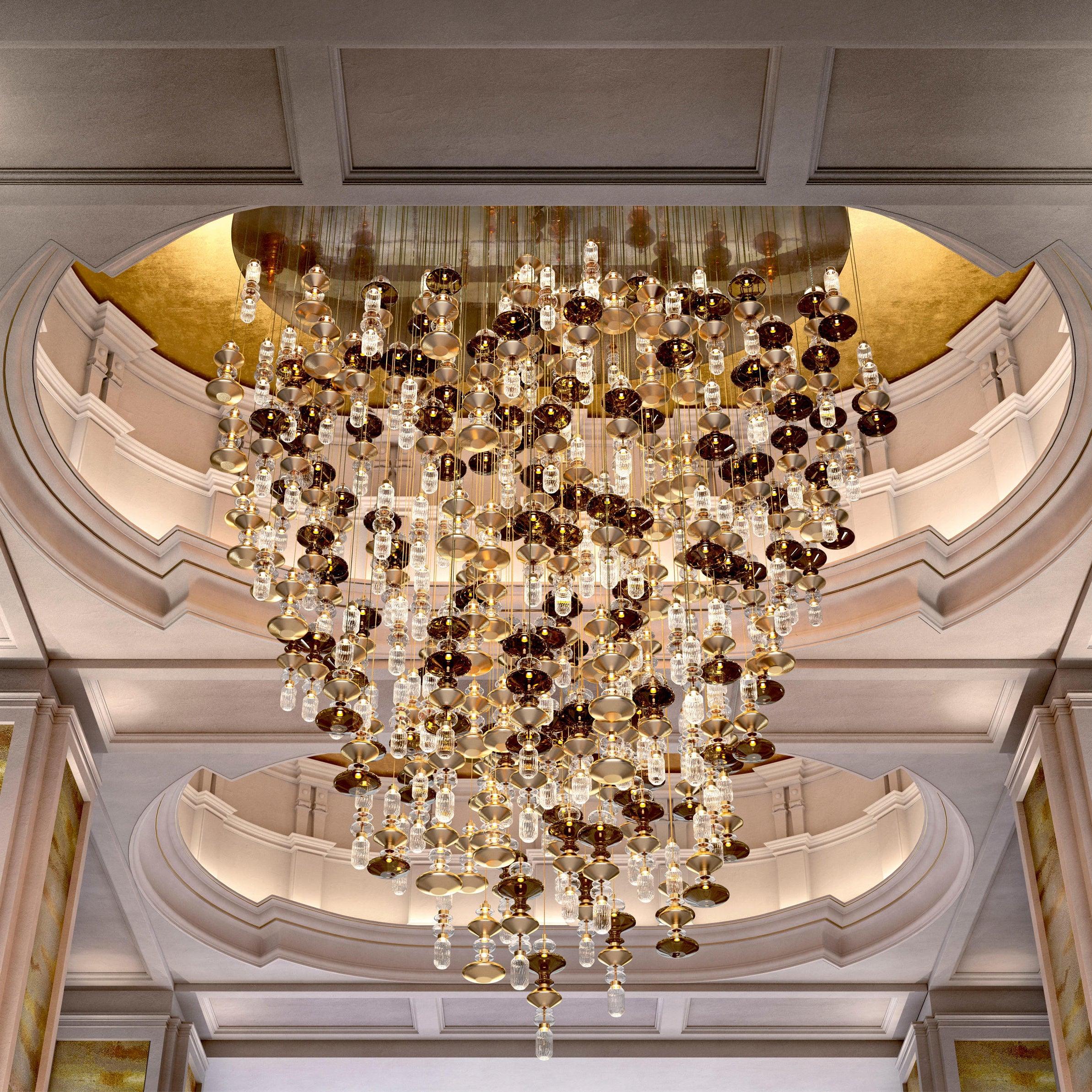 Modern Geometric Glass Pendant Light Gold Finish Integrated LED Ceiling Lamp for Dining Room