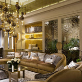 Modern Geometric Glass Pendant Light Gold Finish Integrated LED Ceiling Lamp for Dining Room