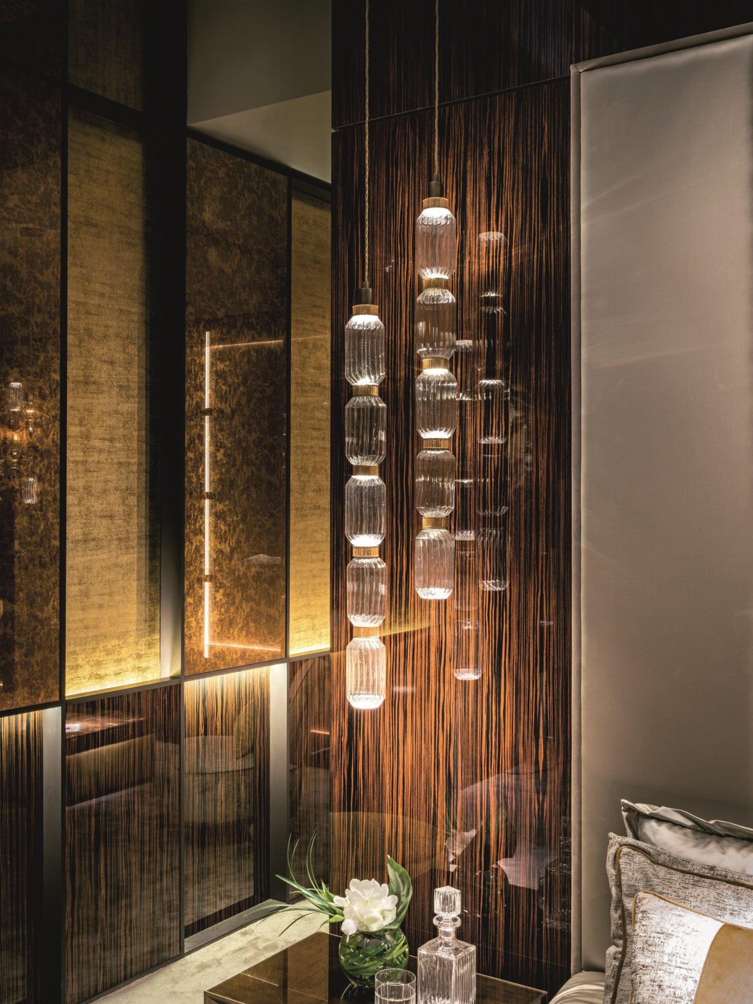 Modern Geometric Glass Pendant Light Gold Finish Integrated LED Ceiling Lamp for Dining Room
