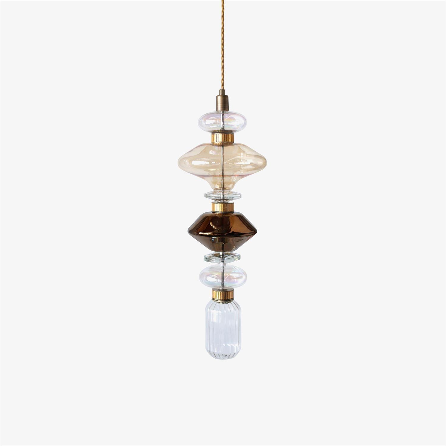 Modern Geometric Glass Pendant Light Gold Finish Integrated LED Ceiling Lamp for Dining Room