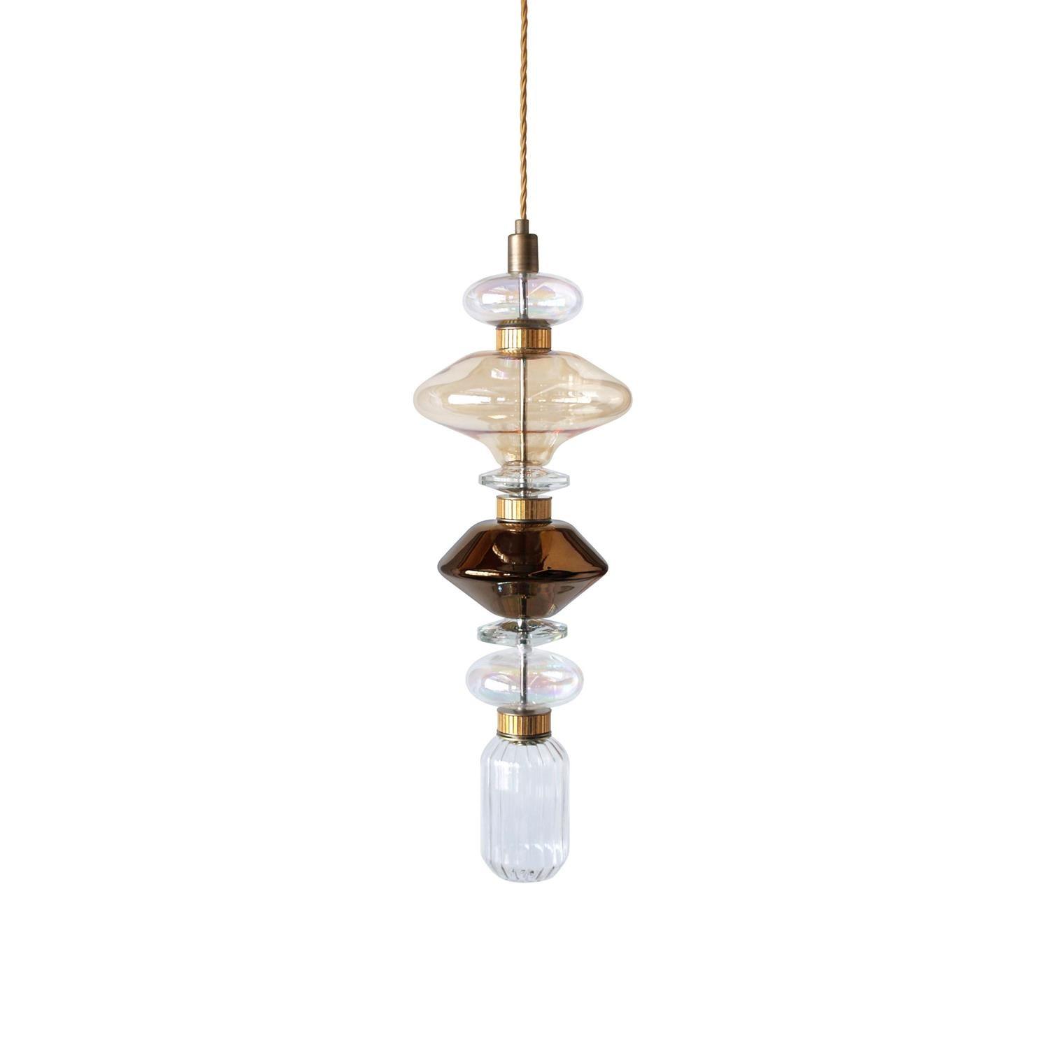 Modern Geometric Glass Pendant Light Gold Finish Integrated LED Ceiling Lamp for Dining Room
