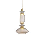Modern Geometric Glass Pendant Light Gold Finish Integrated LED Ceiling Lamp for Dining Room