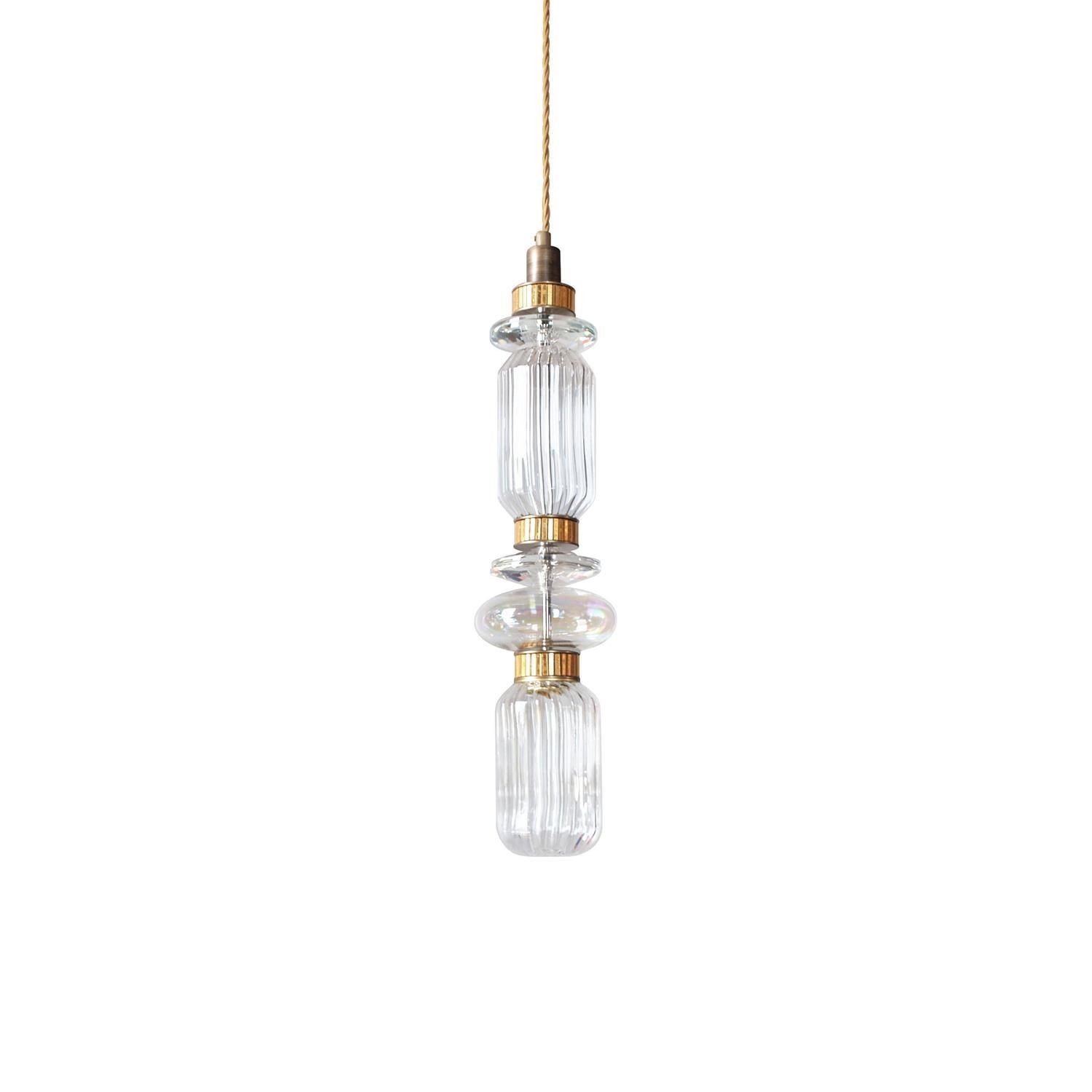 Modern Geometric Glass Pendant Light Gold Finish Integrated LED Ceiling Lamp for Dining Room