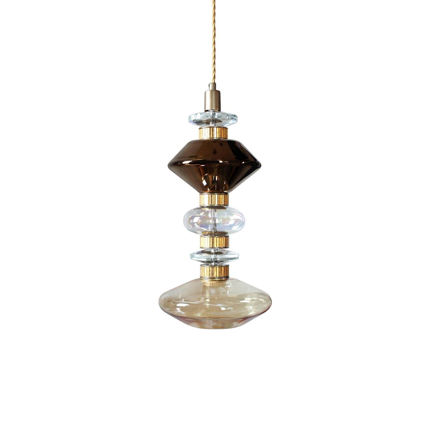 Modern Geometric Glass Pendant Light Gold Finish Integrated LED Ceiling Lamp for Dining Room