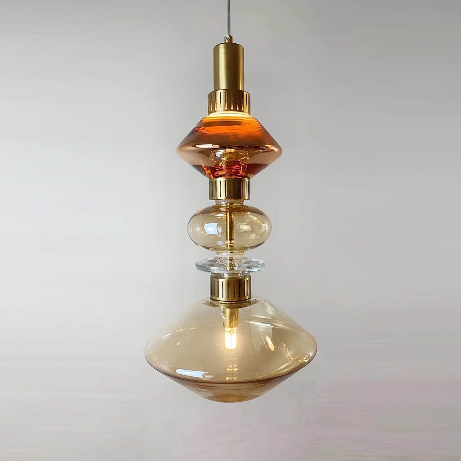 Modern Geometric Glass Pendant Light Gold Finish Integrated LED Ceiling Lamp for Dining Room
