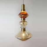 Modern Geometric Glass Pendant Light Gold Finish Integrated LED Ceiling Lamp for Dining Room
