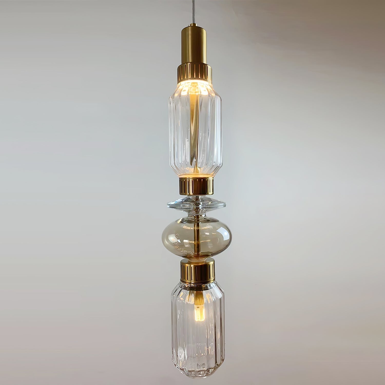 Modern Geometric Glass Pendant Light Gold Finish Integrated LED Ceiling Lamp for Dining Room