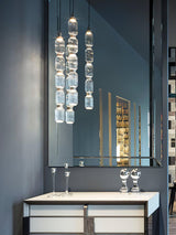 Modern Geometric Glass Pendant Light Gold Finish Integrated LED Ceiling Lamp for Dining Room