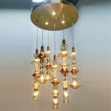 Modern Geometric Glass Pendant Light Gold Finish Integrated LED Ceiling Lamp for Dining Room