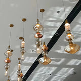 Modern Geometric Glass Pendant Light Gold Finish Integrated LED Ceiling Lamp for Dining Room