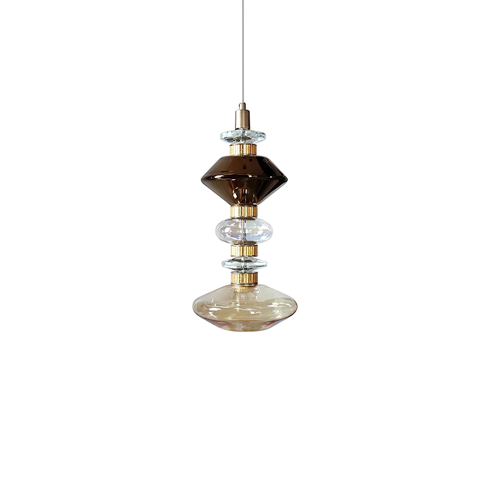 Modern Geometric Glass Pendant Light Gold Finish Integrated LED Ceiling Lamp for Dining Room