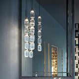 Modern Geometric Glass Pendant Light Gold Finish Integrated LED Ceiling Lamp for Dining Room