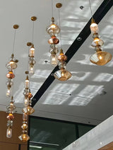 Modern Geometric Glass Pendant Light Gold Finish Integrated LED Ceiling Lamp for Dining Room