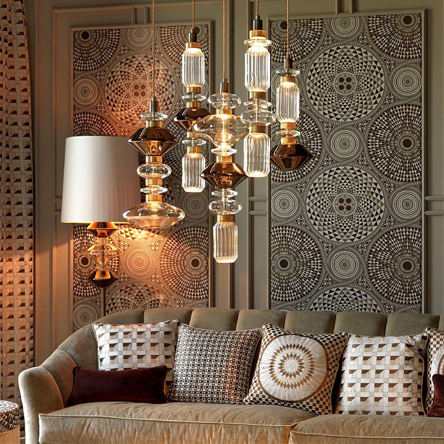 Modern Geometric Glass Pendant Light Gold Finish Integrated LED Ceiling Lamp for Dining Room
