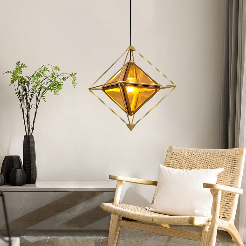 Modern Geometric Glass Pendant Light Minimalist Kitchen Island Chandelier for Dining Room