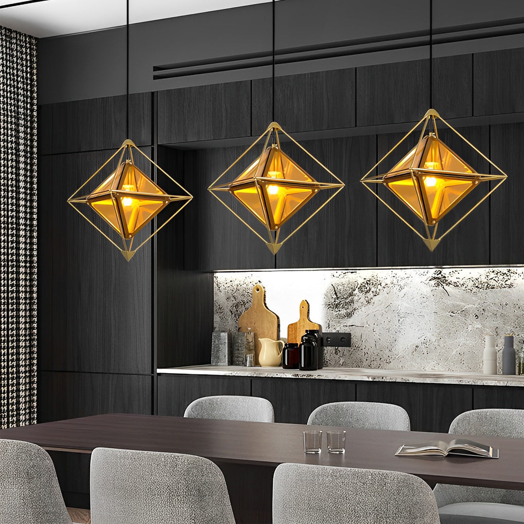 Modern Geometric Glass Pendant Light Minimalist Kitchen Island Chandelier for Dining Room
