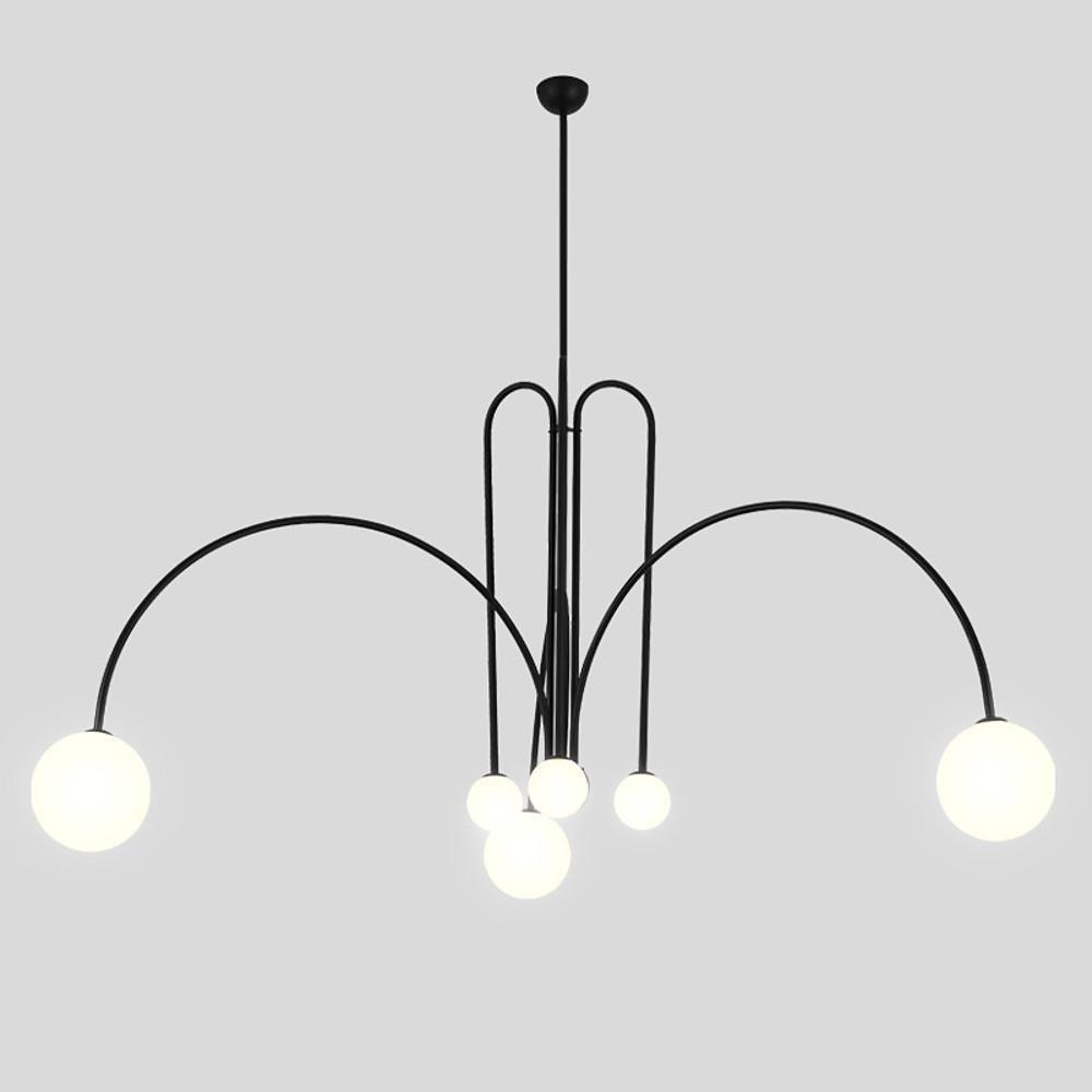 Modern Geometric Industrial Dining Room Chandelier with Glass Shades and Metal Frame 6 Light