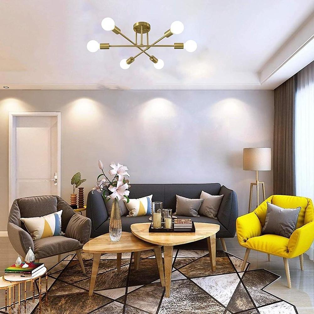 Modern Geometric Industrial Sputnik Chandelier with 6 Glass Bulbs for Home Office and Bedroom