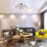 Modern Geometric Industrial Sputnik Chandelier with 6 Glass Bulbs for Home Office and Bedroom