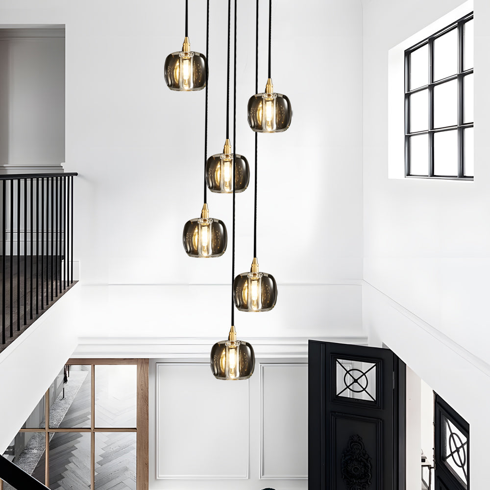 Modern Geometric K9 Crystal Cube Spiral Chandelier with Adjustable Copper Suspension