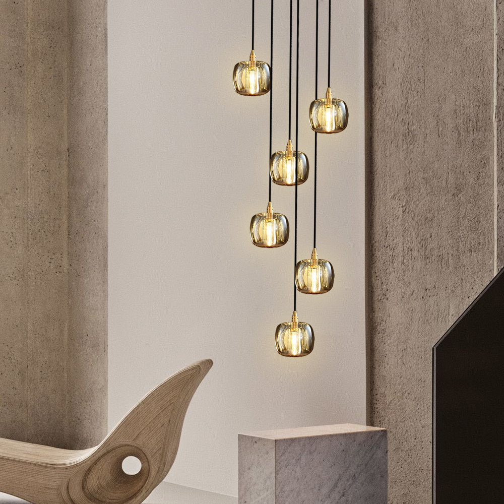 Modern Geometric K9 Crystal Cube Spiral Chandelier with Adjustable Copper Suspension