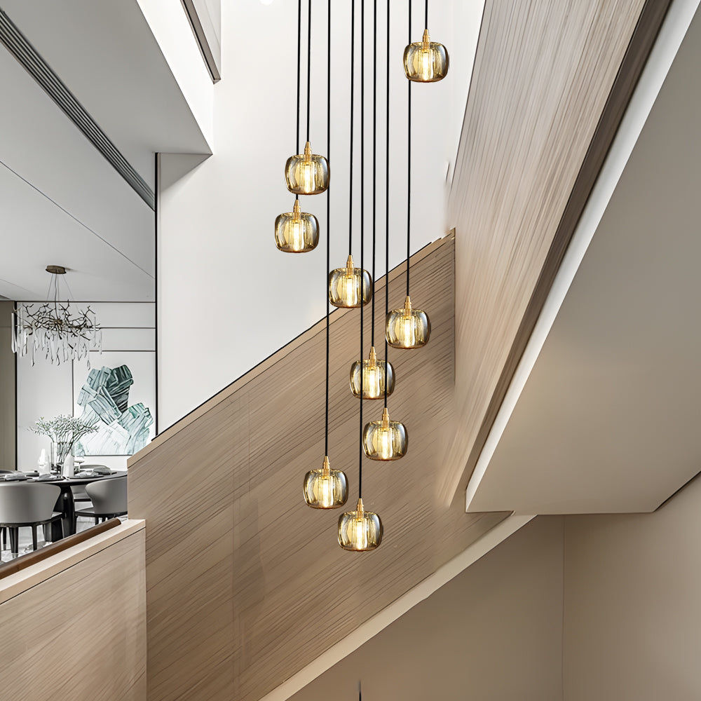 Modern Geometric K9 Crystal Cube Spiral Chandelier with Adjustable Copper Suspension